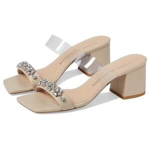 Stuart Weitzman Women Crystal Fleur 60 Slide Heel 9.5 Clear Strap Rhinestone NIB